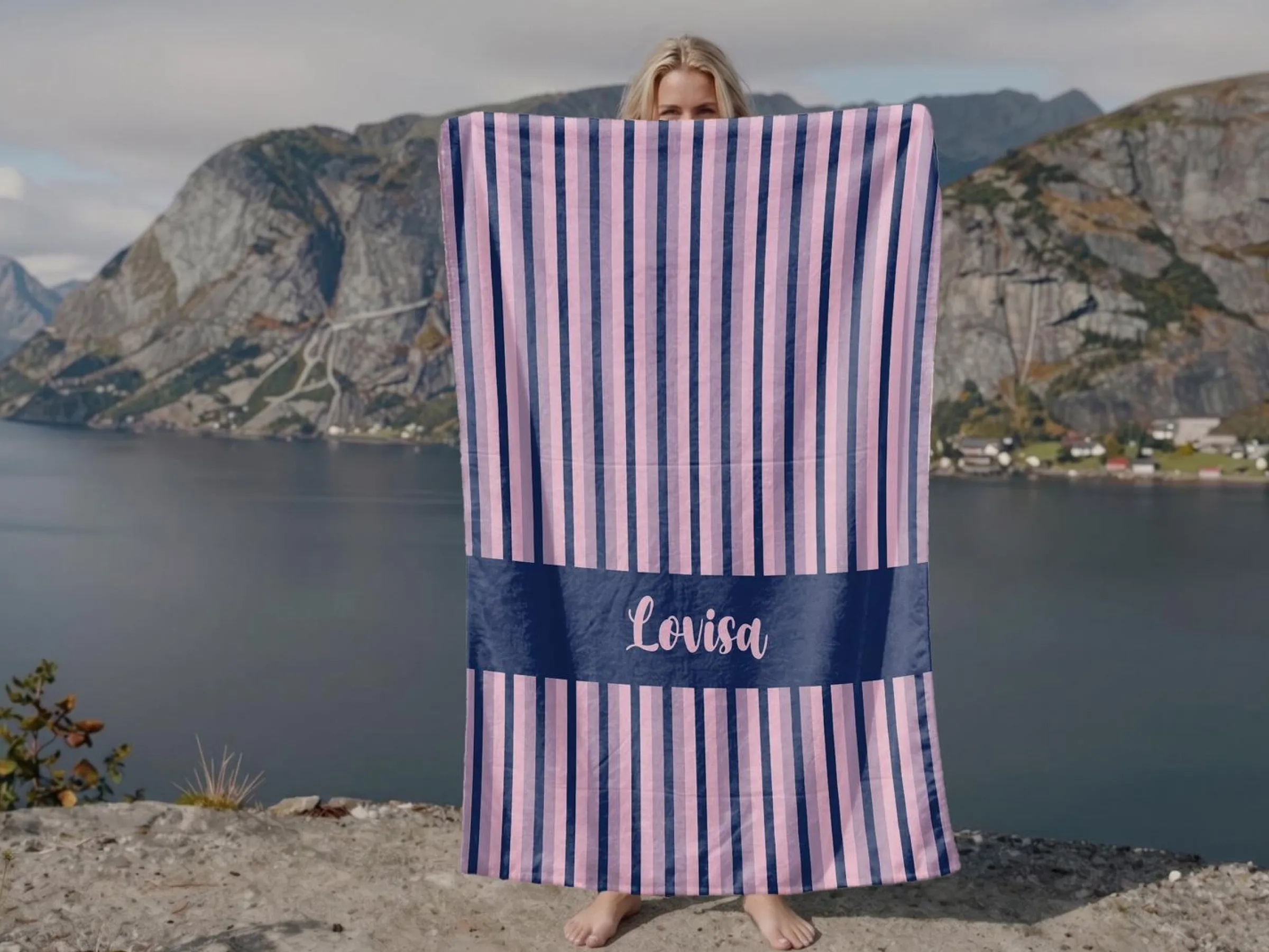 Badlakan med Egen Text - Randig Design