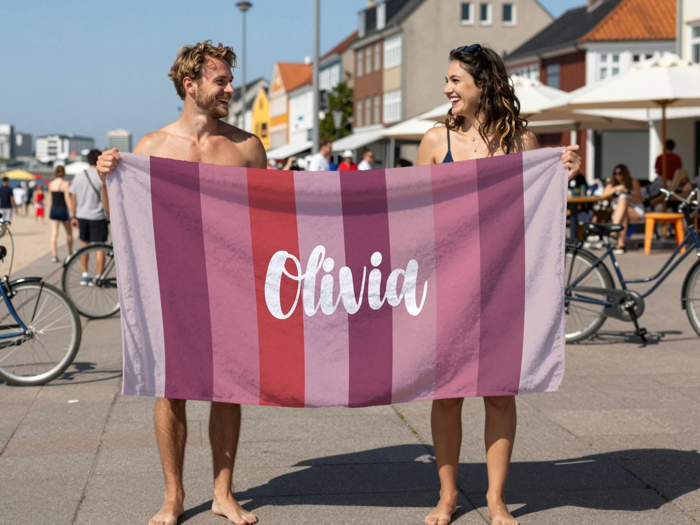 Badlakan med Egen Text - Randig Design