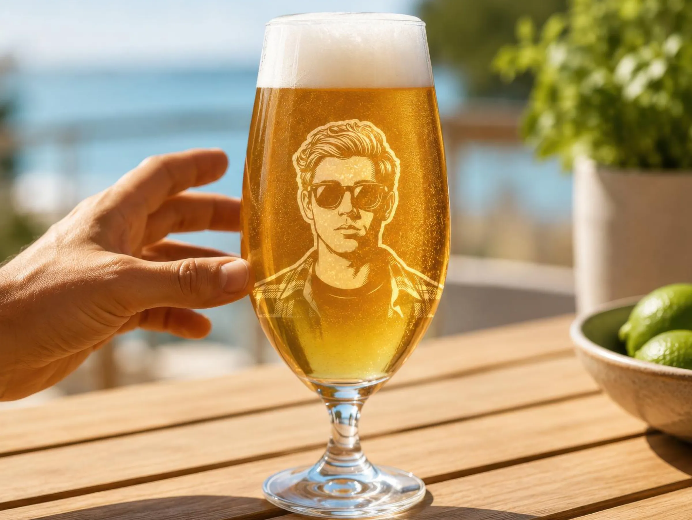 Spiegelau ölglas med gravyr - Eget foto