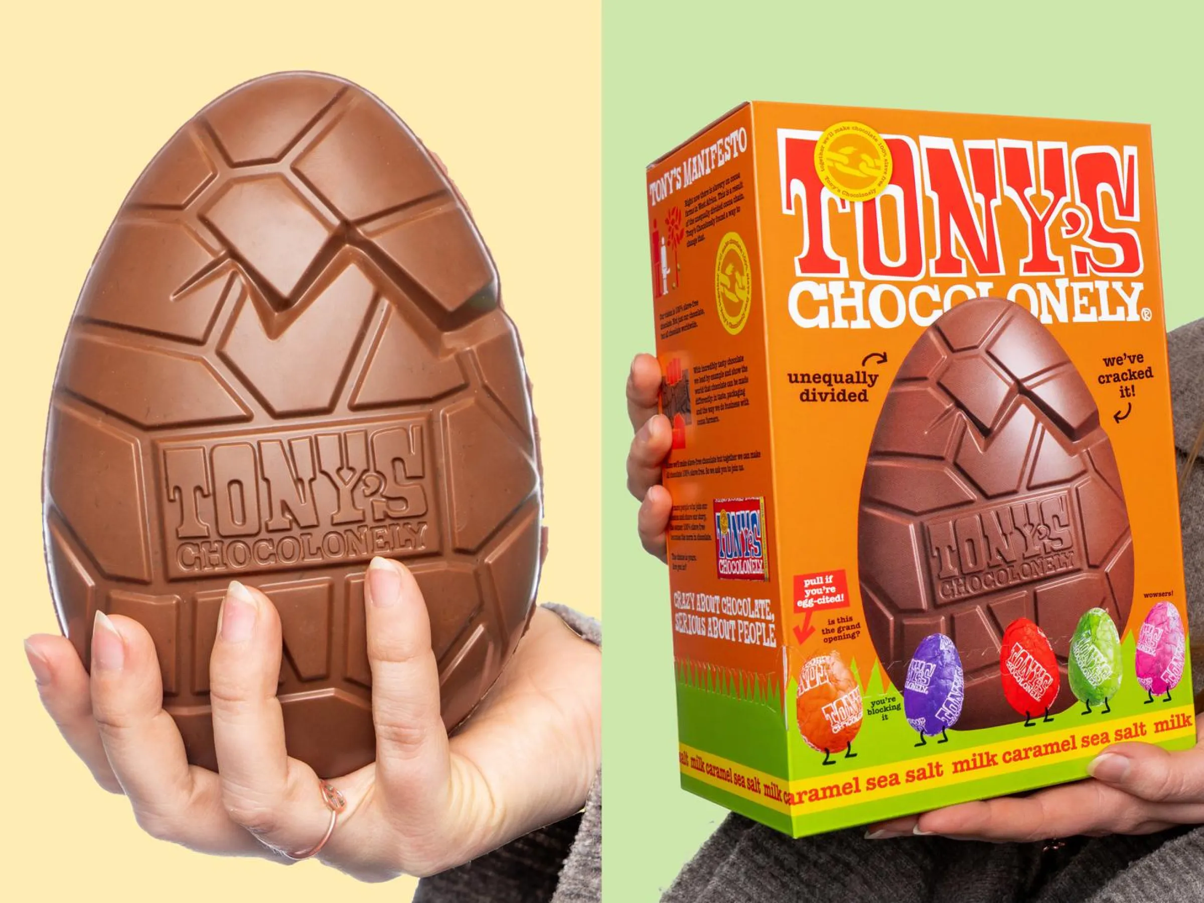 Tony’s Chocolonely Mjölkchoklad med Karamell & Havssalt Påskägg